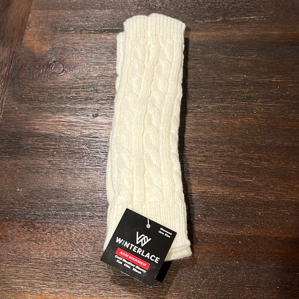 Interlace cream cable knit arm warmers